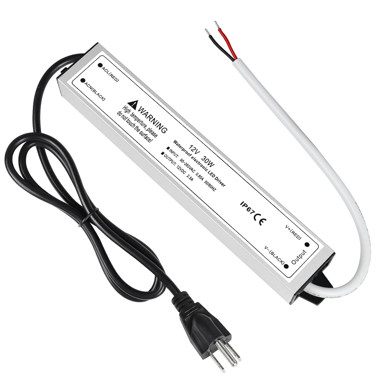 Alimentation LED étanche 12 V 30 W–300 W, entrée 90–265 V, sortie simple/double fil, pilote LED extérieur, CE/RoHS/FCC — Options de fiches et de câbles US/UK/EU 