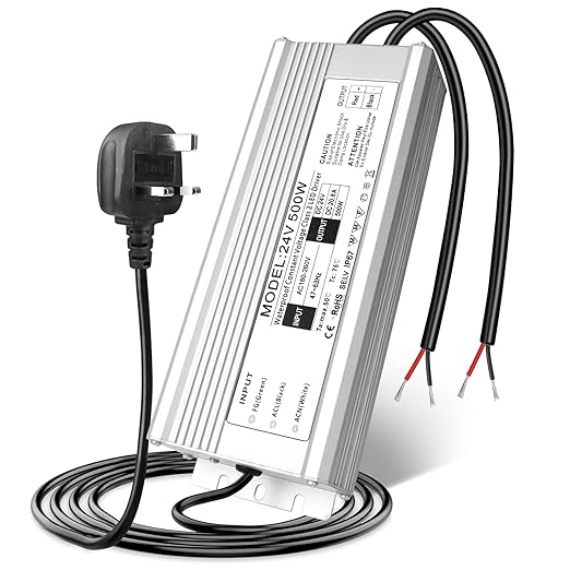Wasserdichter 24-V-LED-Treiber, 175–265 V Eingang, 200–500 W, Einzel-/Doppelkabelausgang, Netzteil für den Außenbereich, CE/RoHS/FCC – UK/EU-Stecker und Kabeloptionen 