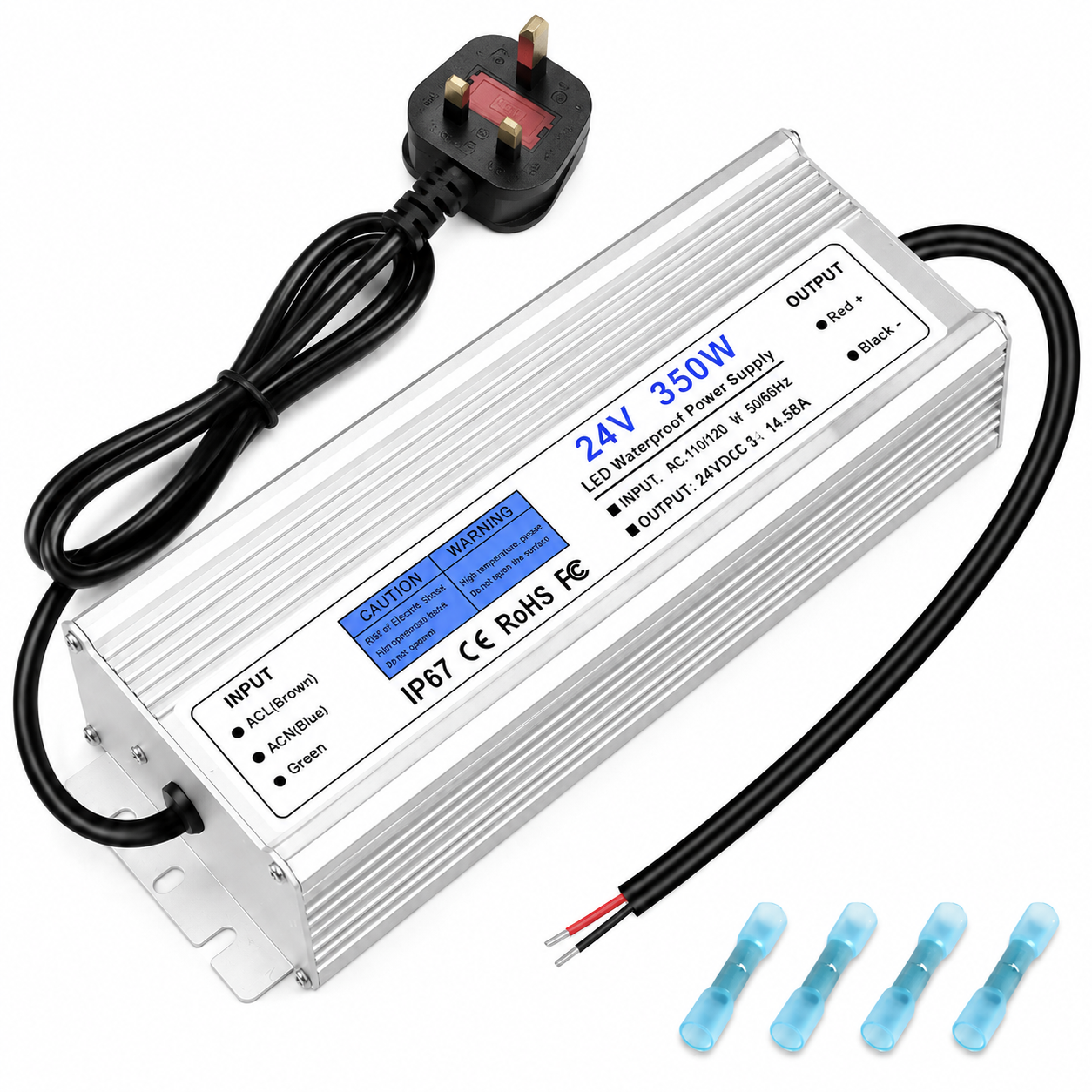 Wasserdichter 24-V-LED-Treiber, 175–265 V Eingang, 200–500 W, Einzel-/Doppelkabelausgang, Netzteil für den Außenbereich, CE/RoHS/FCC – UK/EU-Stecker und Kabeloptionen 