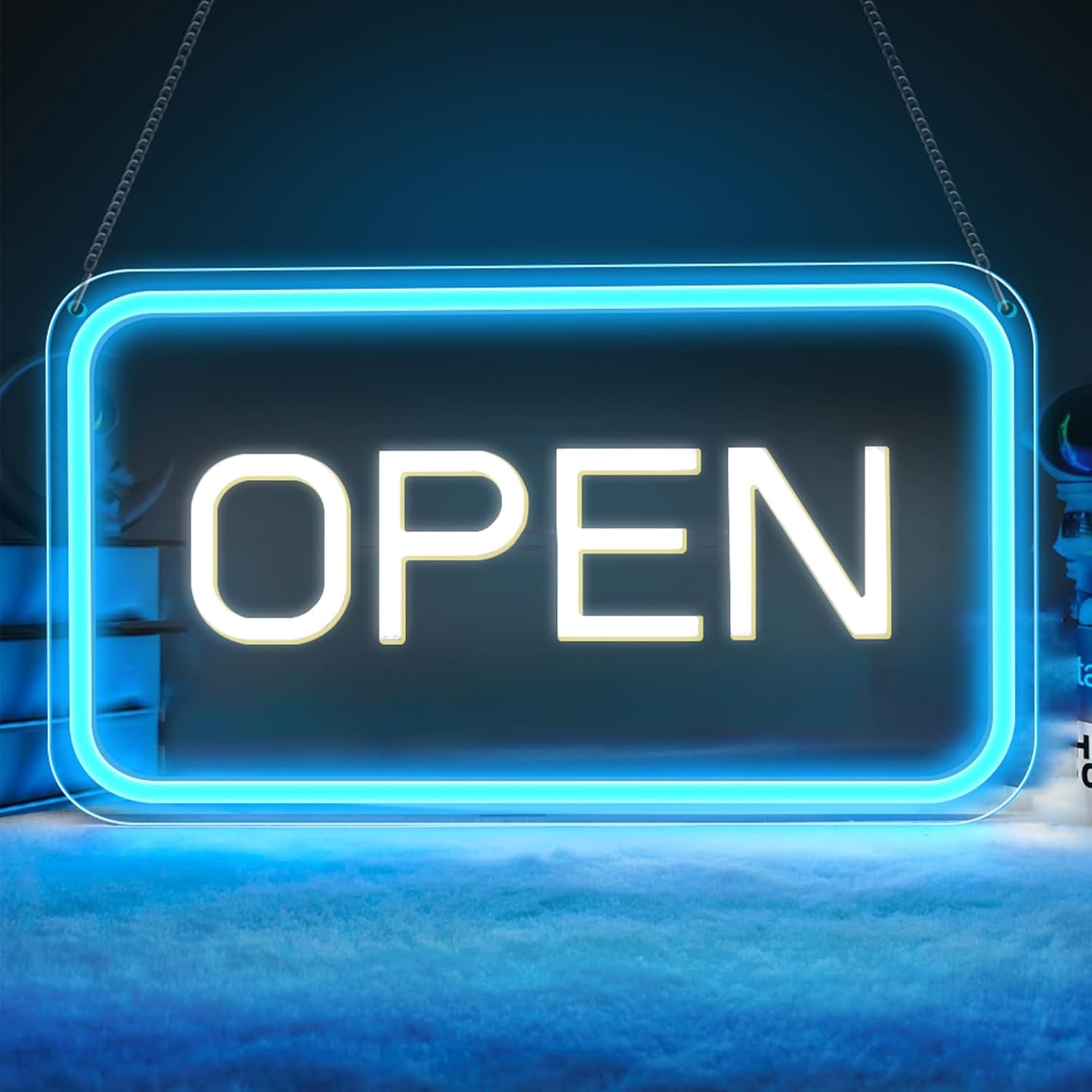 Enseigne néon verticale « OPEN » – Alimentation USB | 44 × 24 cm | 6 couleurs | Suspension LED pour vitrine