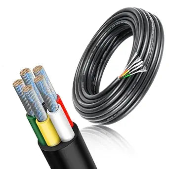 24 AWG Stranded Electrical Wire, 2/3/4/5 Conductor Multi-Core Cable, Black/White PVC Flexible Insulated Cord for Extension & Wiring —10/20/50m (33ft–165ft) Options