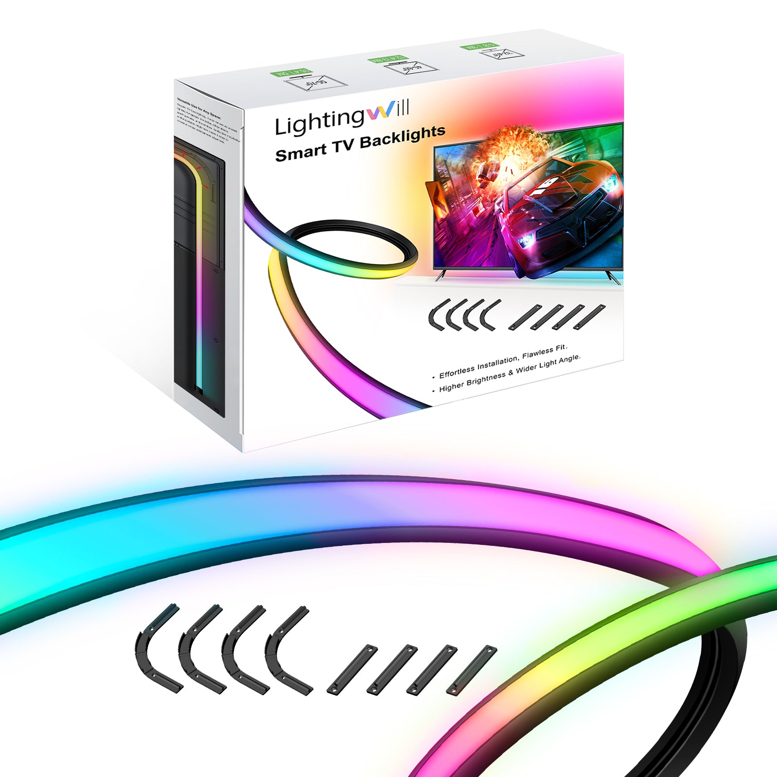 LightingWill CST1 Smart TV LED Backlight - 9.8FT / 12.5FT / 16.4Ft Flowing Color Changing TV Light Strip, Works with Alexa and Google, Music Sync, WiFi App Control, LED Lights for Gaming Room Decor