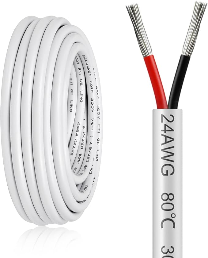 24 AWG Stranded Electrical Wire, 2/3/4/5 Conductor Multi-Core Cable, Black/White PVC Flexible Insulated Cord for Extension & Wiring —10/20/50m (33ft–165ft) Options