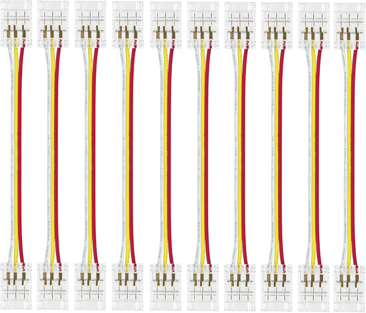 Connecteurs pour bandes LED transparentes en cristal – Clips sans soudure 10 mm 3 broches | Adaptateur bande à fil / bande à bande / CC – Stock local États-Unis/Royaume-Uni