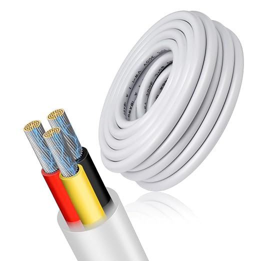 16 AWG Electrical Cable, 2/3/4/5 Core Stranded Tinned Copper Wire, Black/White PVC Sheathed Multi-Conductor Extension Cord for Wiring, 10/20/50m (33ft–165ft) Options