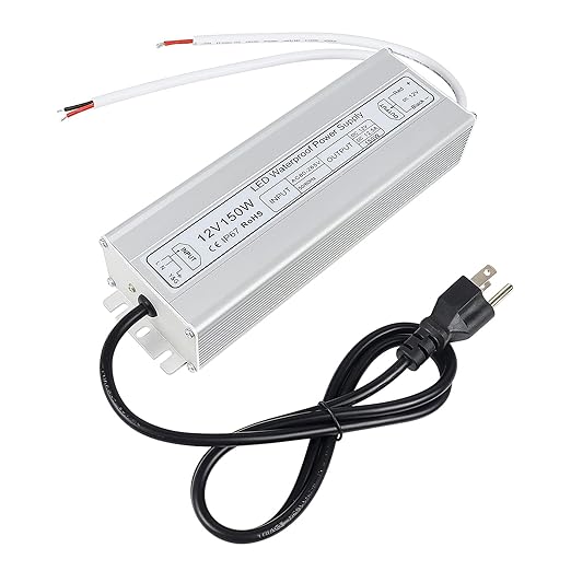 12V Waterproof LED Power Supply 30W–280W, 90–265V Input, Single/Dual Wire Output, Aluminum Housing, Outdoor LED Driver, CE/RoHS/FCC —US/UK/EU Plug & Wire Leads Options