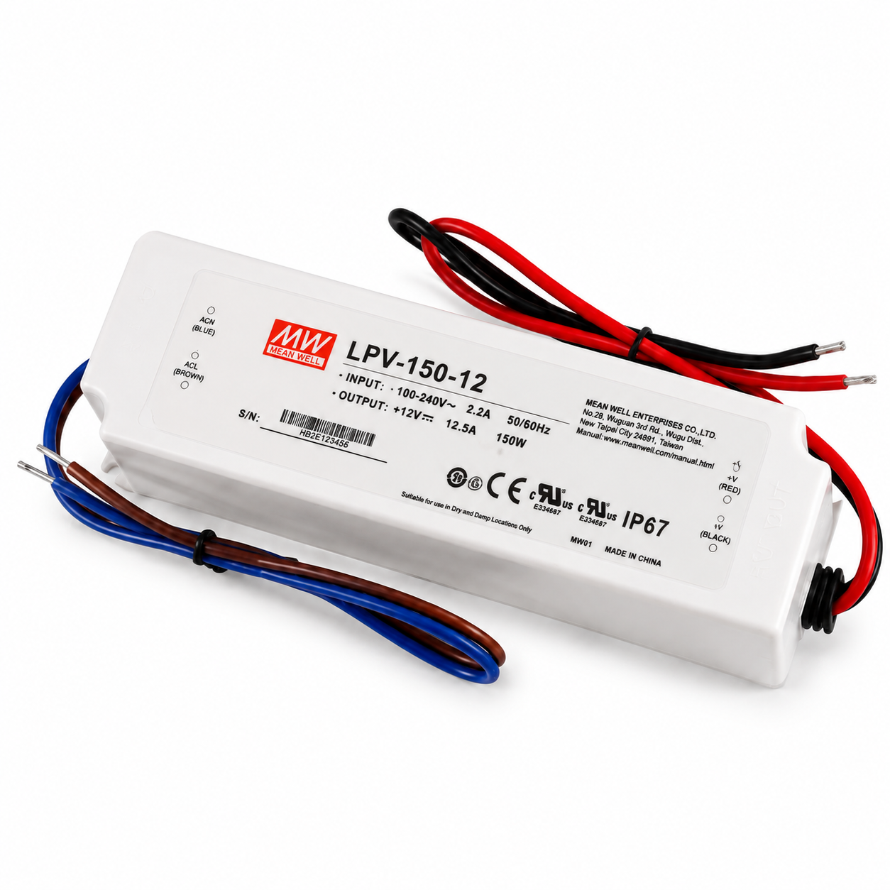 Alimentation électrique étanche IP67 certifiée UL de la série LPV de MEANWELL