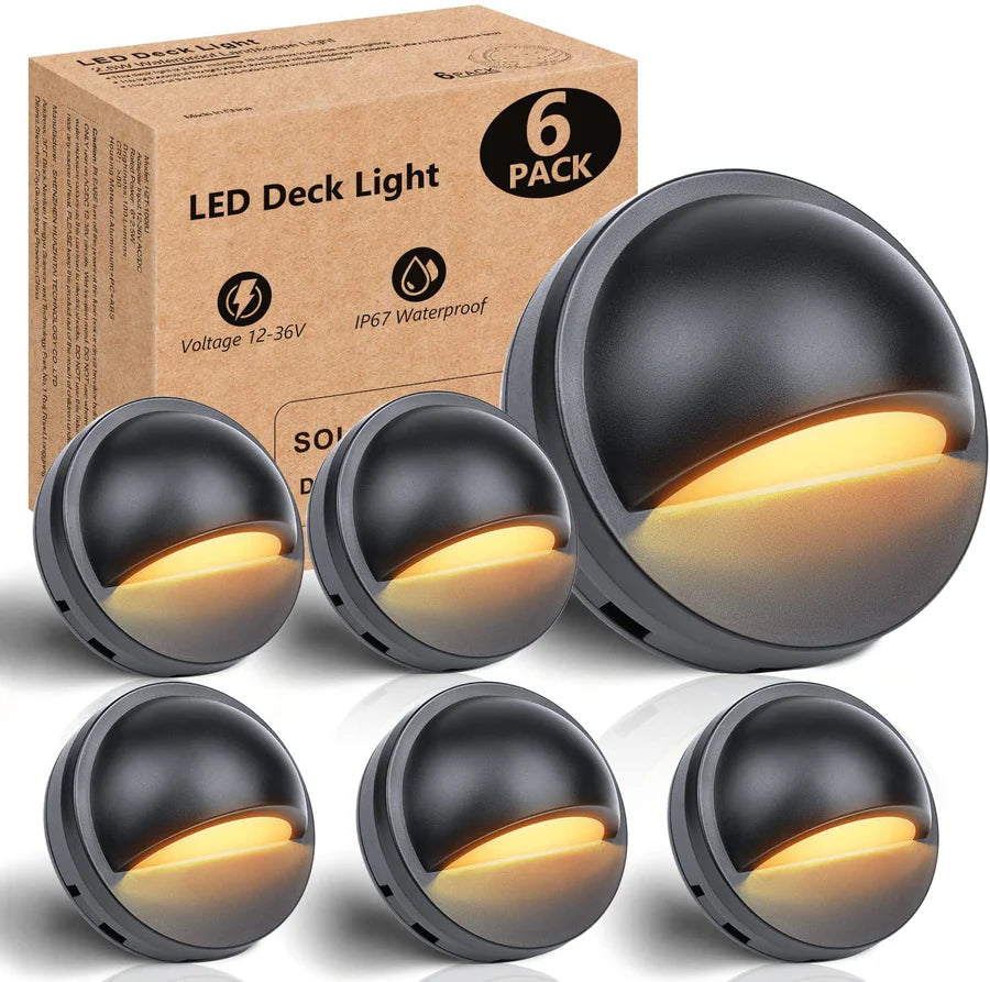 Lot de 6 spots LED basse tension pour terrasse, rampe d'escalier avec LED intégrée de 2,5 W, éclairage d'accentuation 12 V CA/CC, finition aluminium thermolaqué noir.