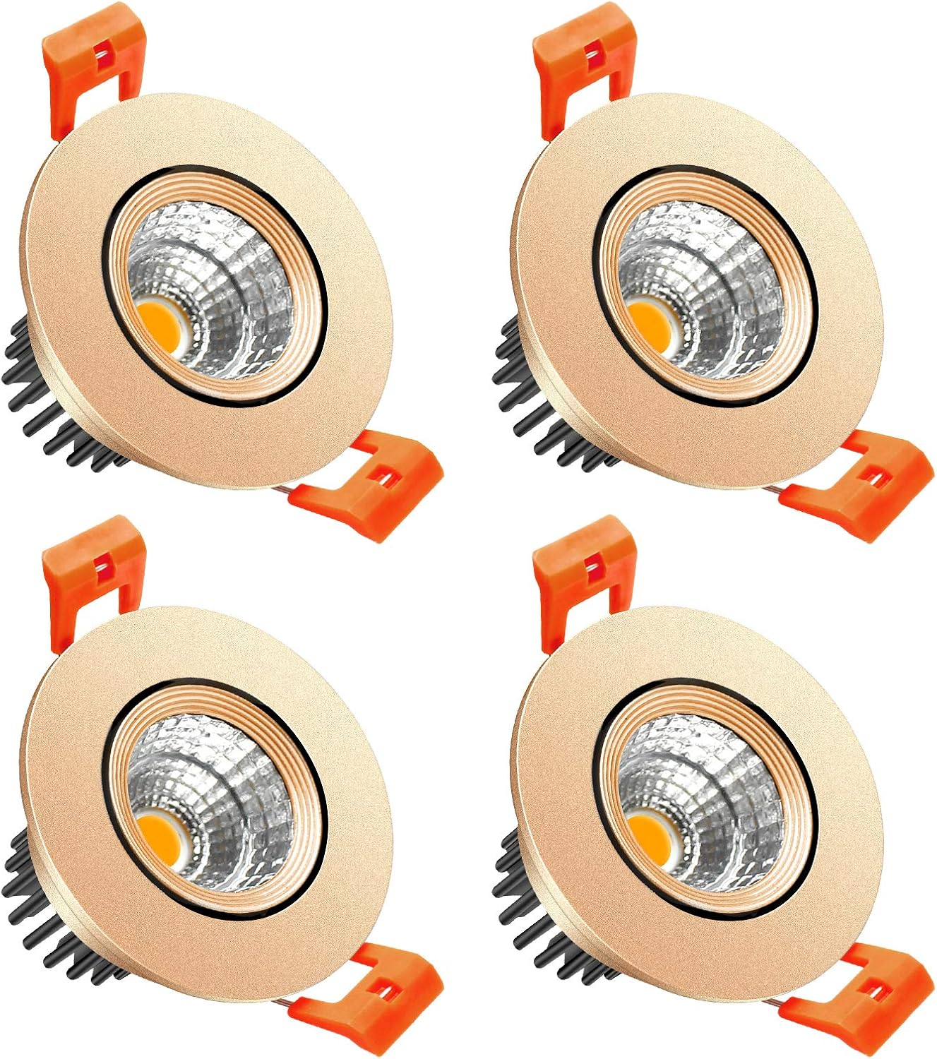 Spot LED encastrable COB réglable série ECO-2 – Boîtier doré – Intensité variable TRIAC – 3 W/5 W/9 W – Lot de 4/Lot de 10 – 3 000 K–6 000 K – 100–130 V / 200–240 V
