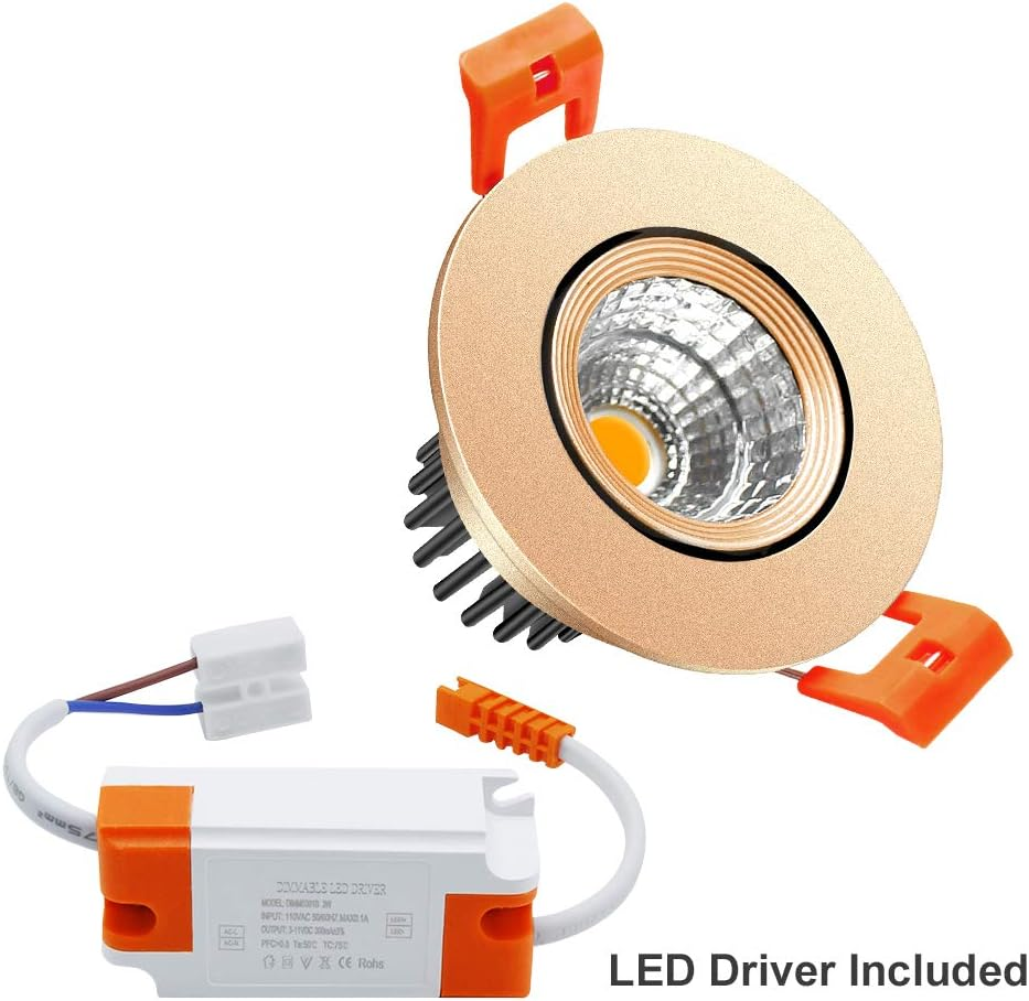 Einstellbares COB-LED-Einbaudownlight der ECO-2-Serie – Goldenes Gehäuse – TRIAC-dimmbar – 3 W/5 W/9 W – 4er-Pack/10er-Pack – 3000 K–6000 K – 100–130 V / 200–240 V