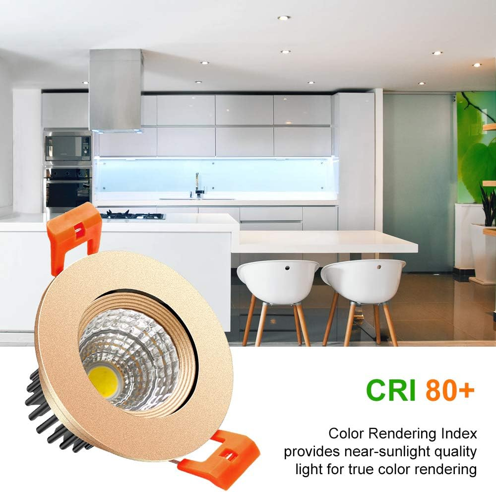 Einstellbares COB-LED-Einbaudownlight der ECO-2-Serie – Goldenes Gehäuse – TRIAC-dimmbar – 3 W/5 W/9 W – 4er-Pack/10er-Pack – 3000 K–6000 K – 100–130 V / 200–240 V