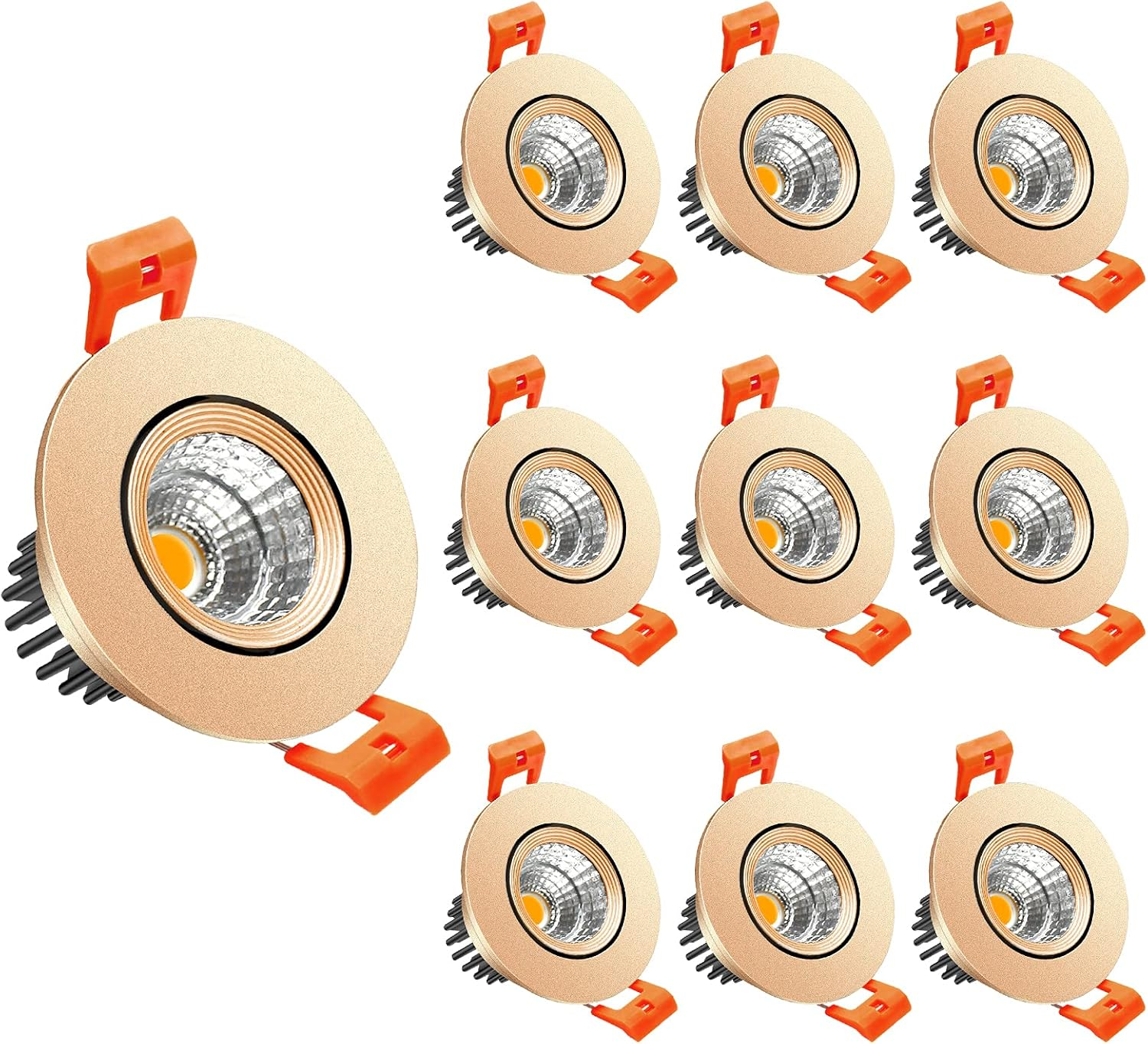Einstellbares COB-LED-Einbaudownlight der ECO-2-Serie – Goldenes Gehäuse – TRIAC-dimmbar – 3 W/5 W/9 W – 4er-Pack/10er-Pack – 3000 K–6000 K – 100–130 V / 200–240 V