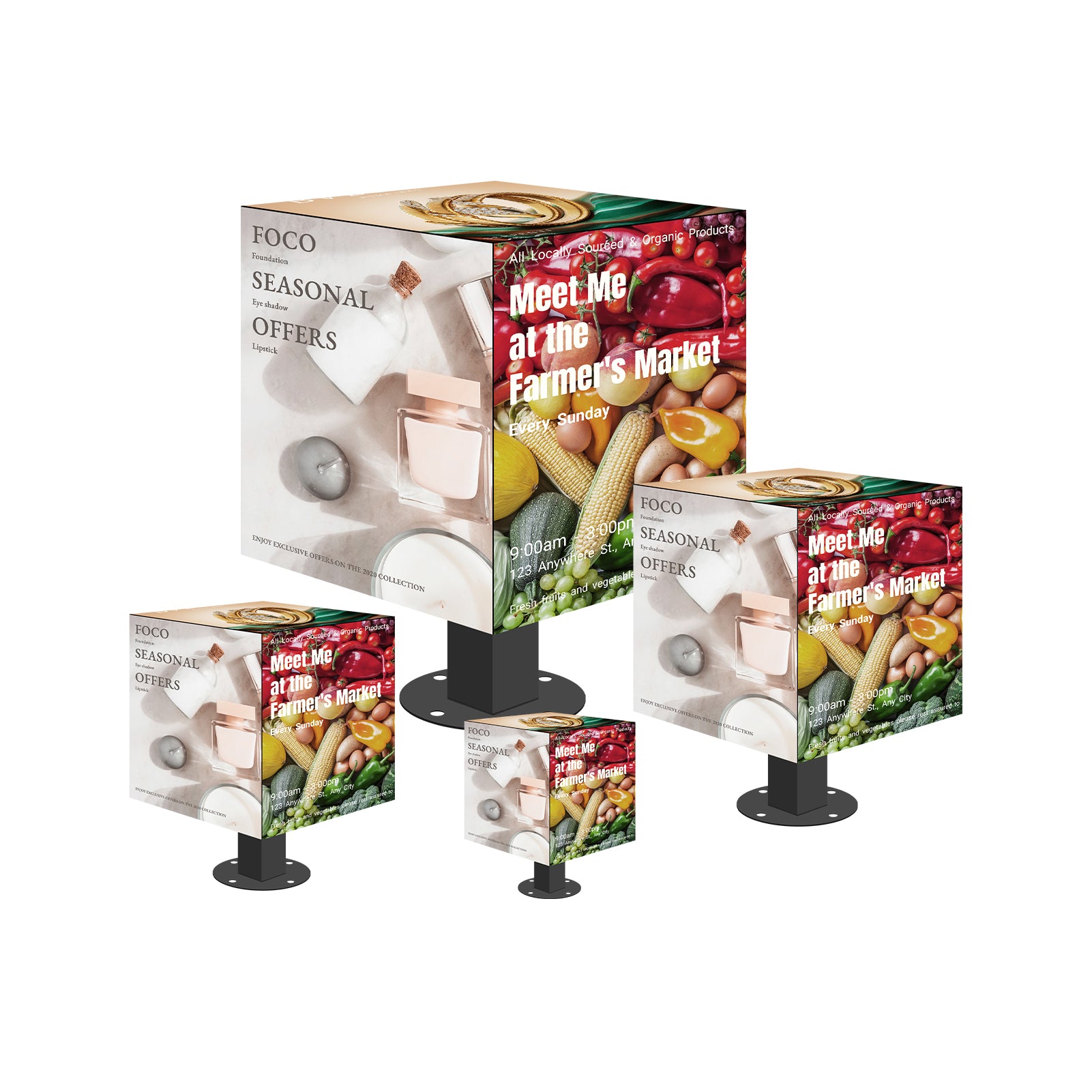 Multi-Option Magic Cubic LED-Display der MC-Serie – 320–640 mm | P1.8 / P2.5 / P3.91 | 5/6-Flächen | Innen und Außen | Display-Würfel für Einzelhandel und Veranstaltungen