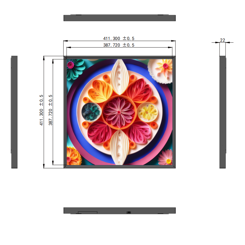 SL Series 22 Inch (387.7×387.7mm Viewable) 22mm Ultra Slim Square LCD Display Screen, No Touch, Content Upload via Dadonlion Platform / USB Disk