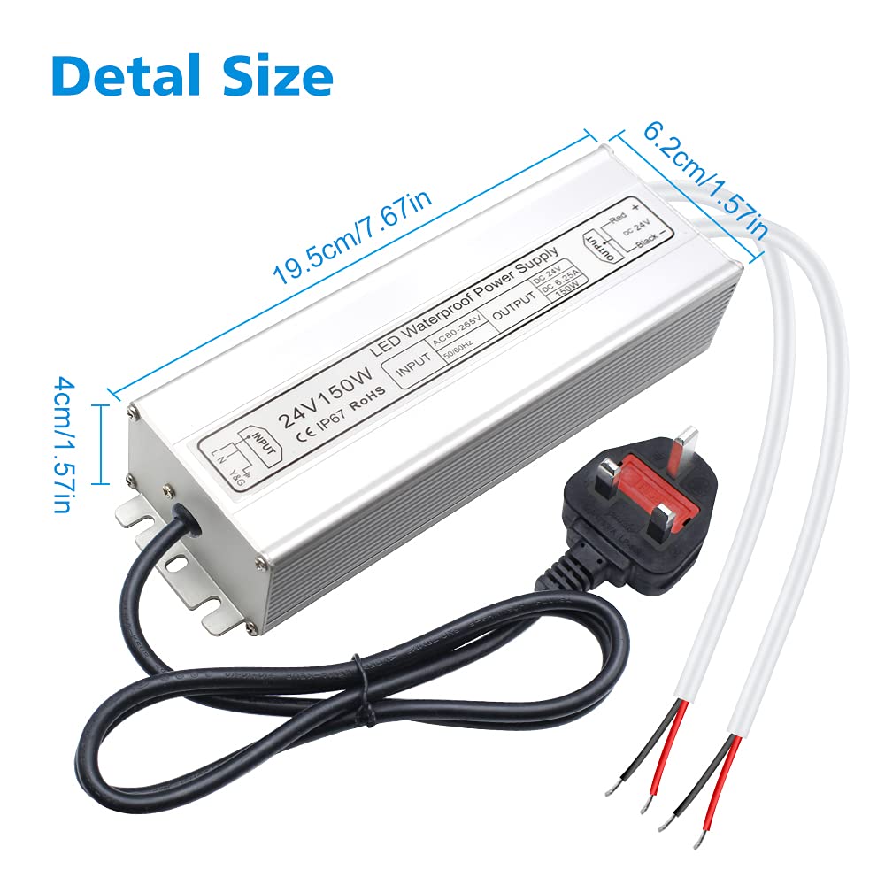 Alimentation LED étanche 24 V 30 W–300 W, entrée 90–265 V, sortie simple/double fil, pilote LED extérieur, CE/RoHS/FCC — Options de fiches et de câbles US/UK/EU 