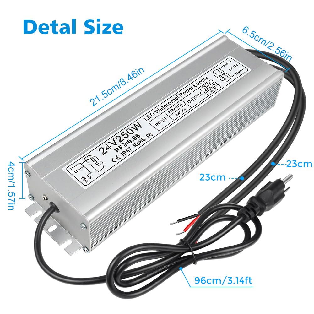 Alimentation LED étanche 24 V 30 W–300 W, entrée 90–265 V, sortie simple/double fil, pilote LED extérieur, CE/RoHS/FCC — Options de fiches et de câbles US/UK/EU 