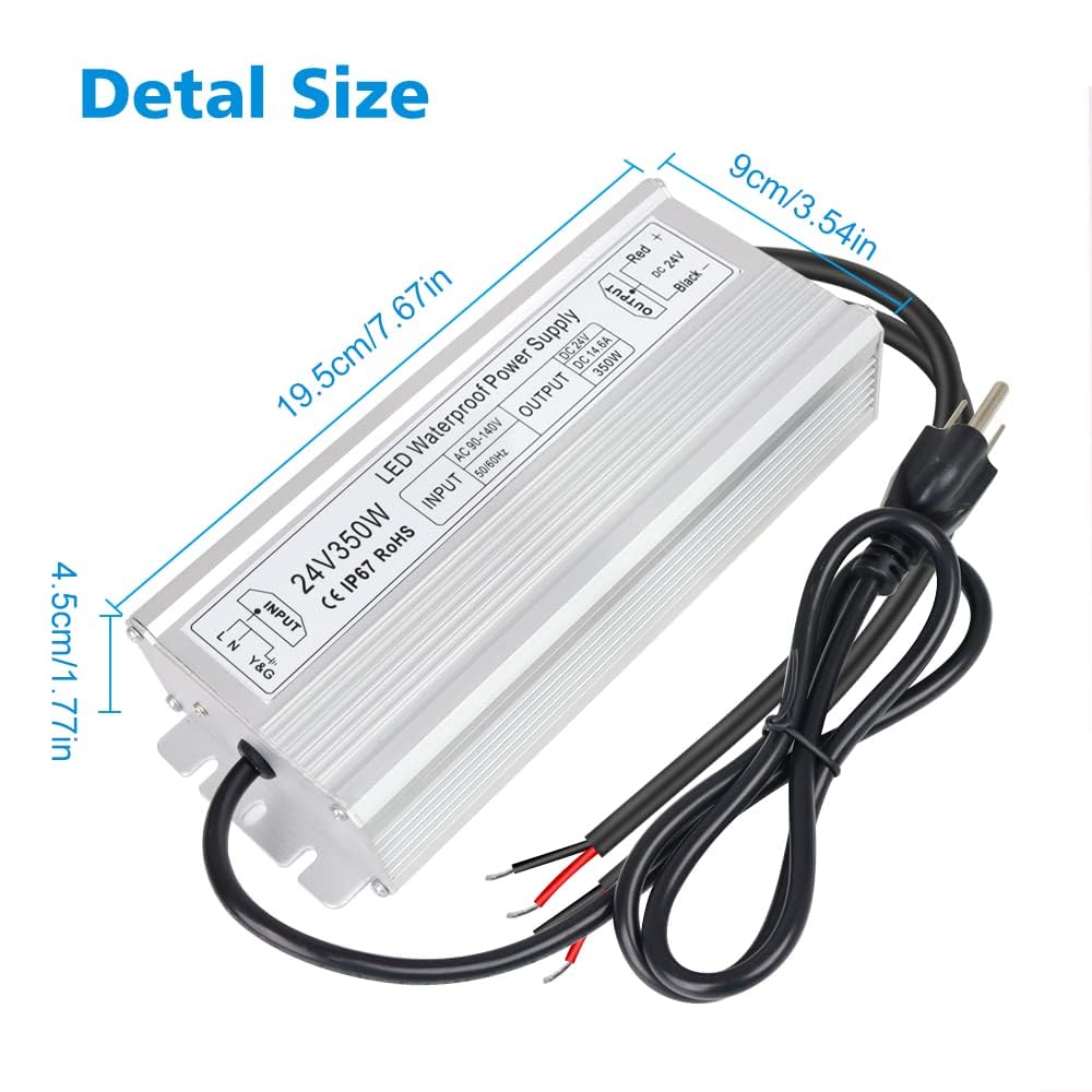 Wasserdichter 24-V-LED-Transformator, 90–140 V Eingang, 200 W–500 W, Einzel-/Doppelkabelausgang, CE/RoHS/FCC – US-Stecker und Kabel, Außenbeleuchtungsadapter 