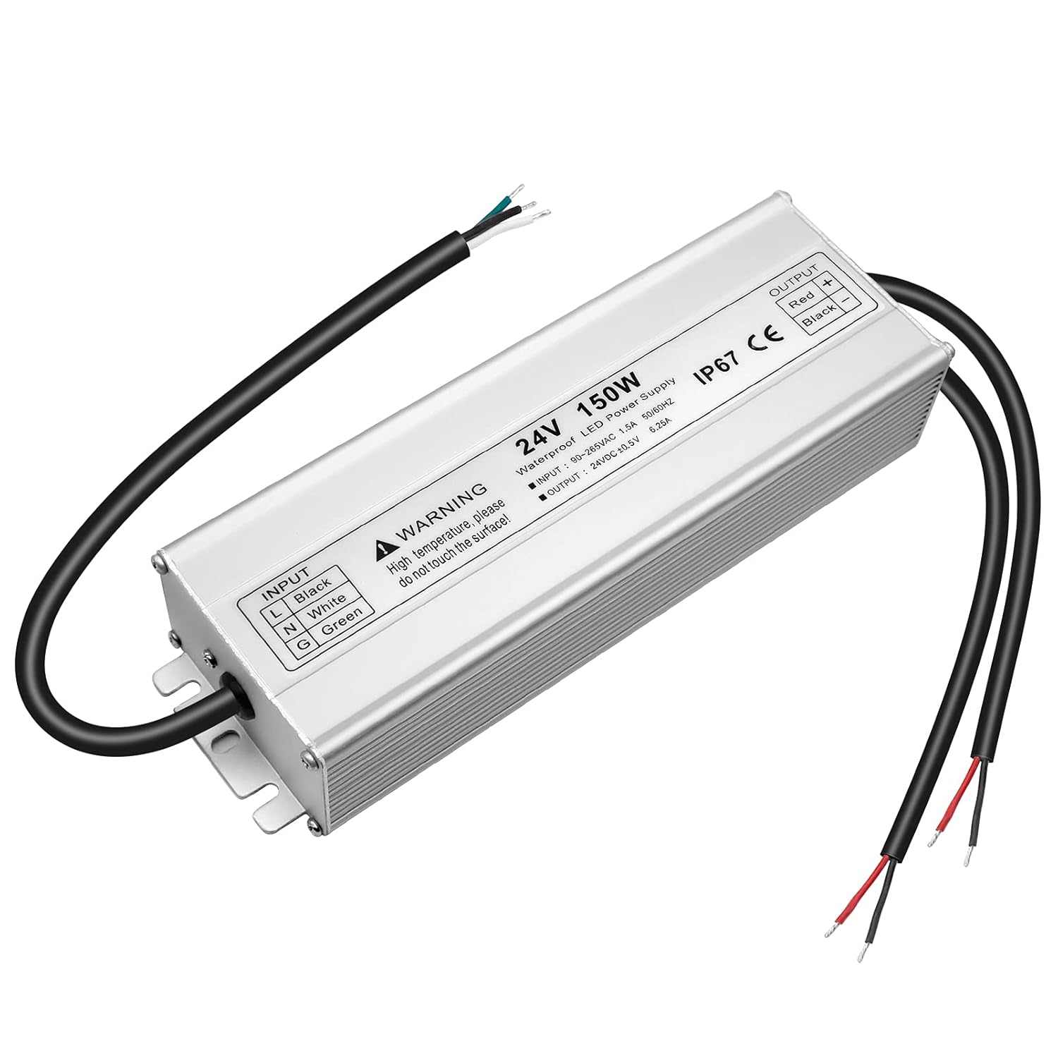 Alimentation LED étanche 24 V 30 W–300 W, entrée 90–265 V, sortie simple/double fil, pilote LED extérieur, CE/RoHS/FCC — Options de fiches et de câbles US/UK/EU 
