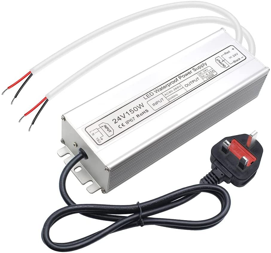 Alimentation LED étanche 24 V 30 W–300 W, entrée 90–265 V, sortie simple/double fil, pilote LED extérieur, CE/RoHS/FCC — Options de fiches et de câbles US/UK/EU 