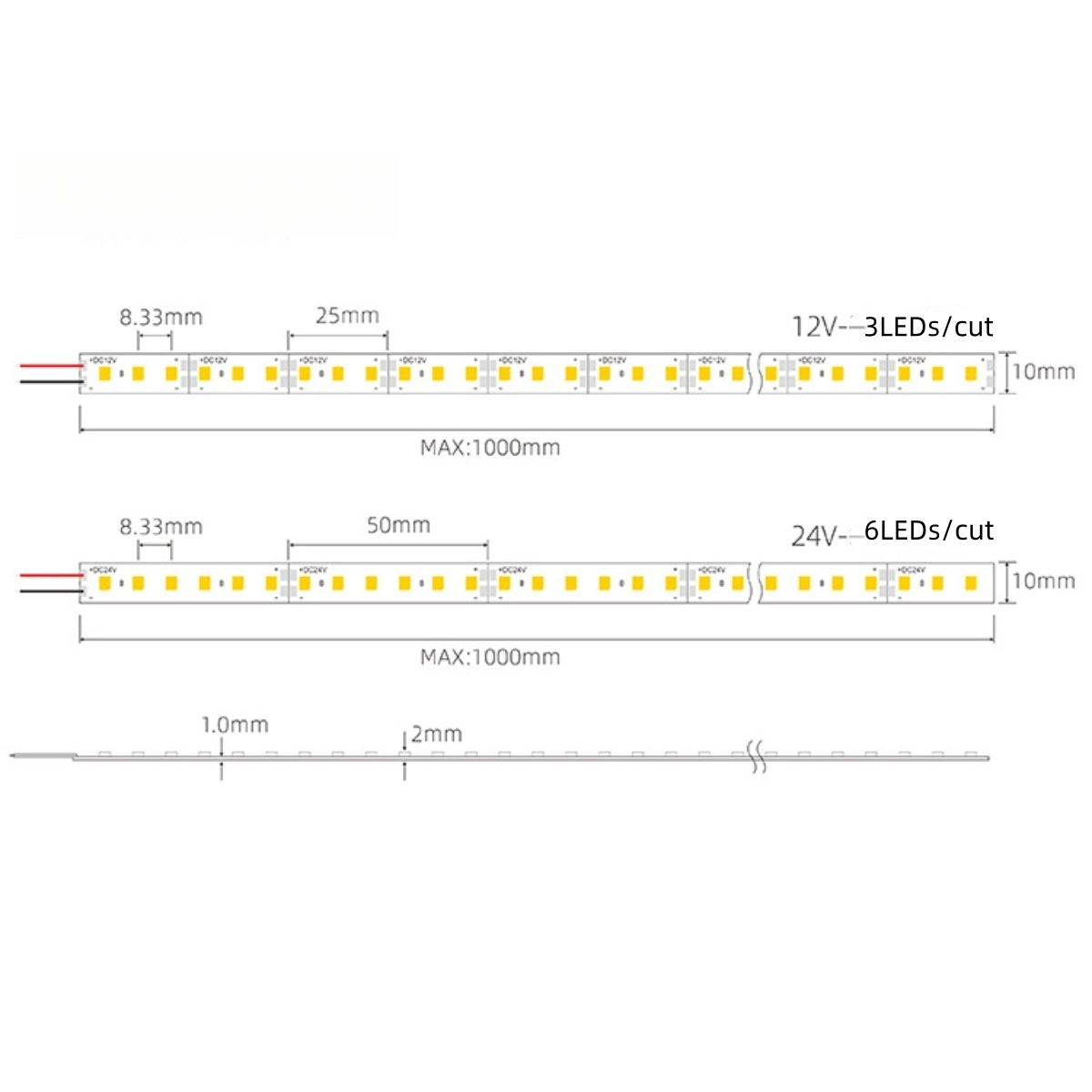SMD2835 10MM Wide Rigid LED Strip Light  – DC12V / 24V | 10mm PCB | 12W/M | 120 LEDs/M | 1Meter Length | Warm White / Natural White / Daylight White / Cool White / Blue / Red / Green | High Brightness Indoor Lighting | 10 / 50PCS