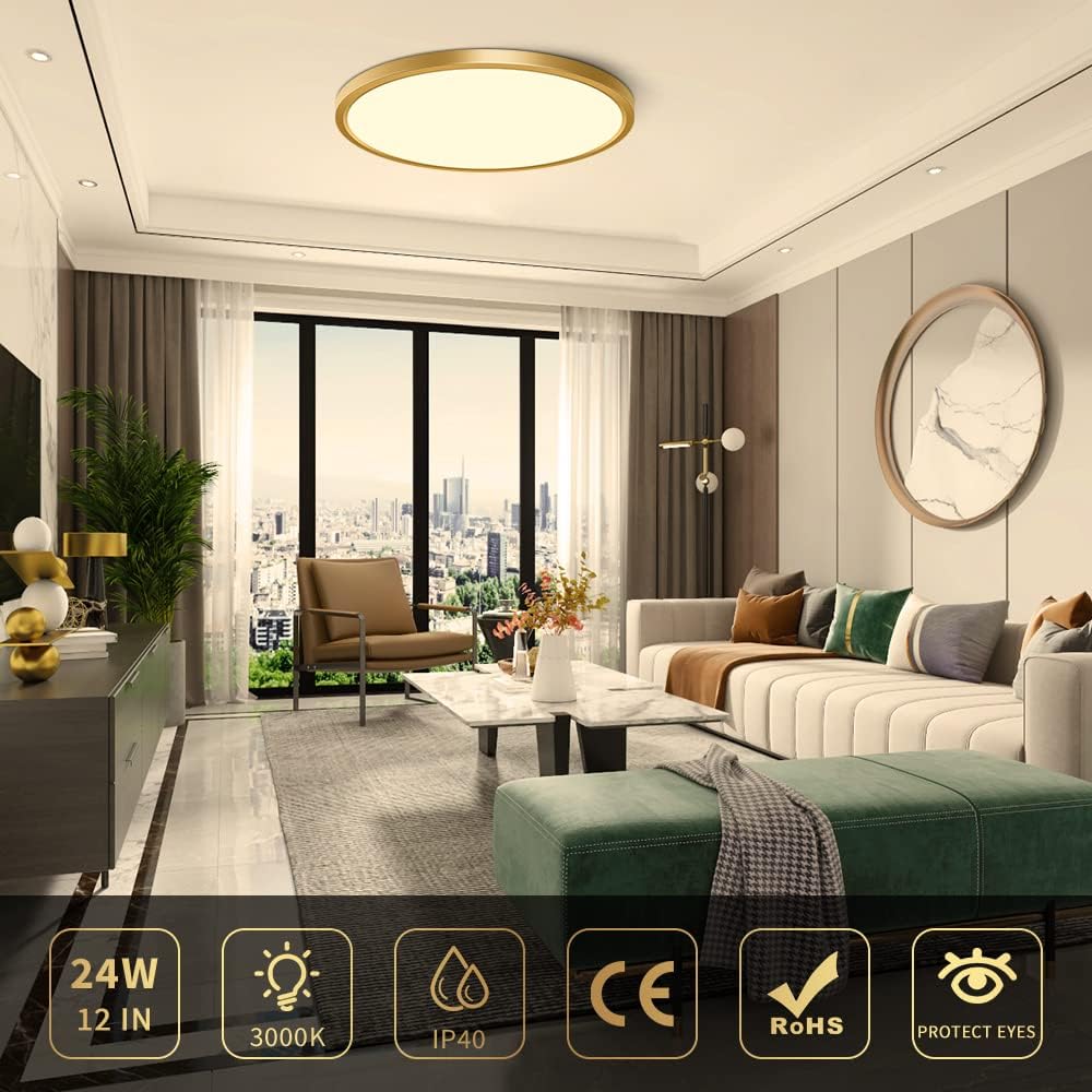 AC 110–130 V runde LED-Deckenleuchte – Gold – 18 W / 24 W / 32 W Optionen – 3000 K / 4500 K / 5000 K / 6500 K – Deckenleuchte zur Unterputzmontage – Lokaler Lagerbestand (USA)