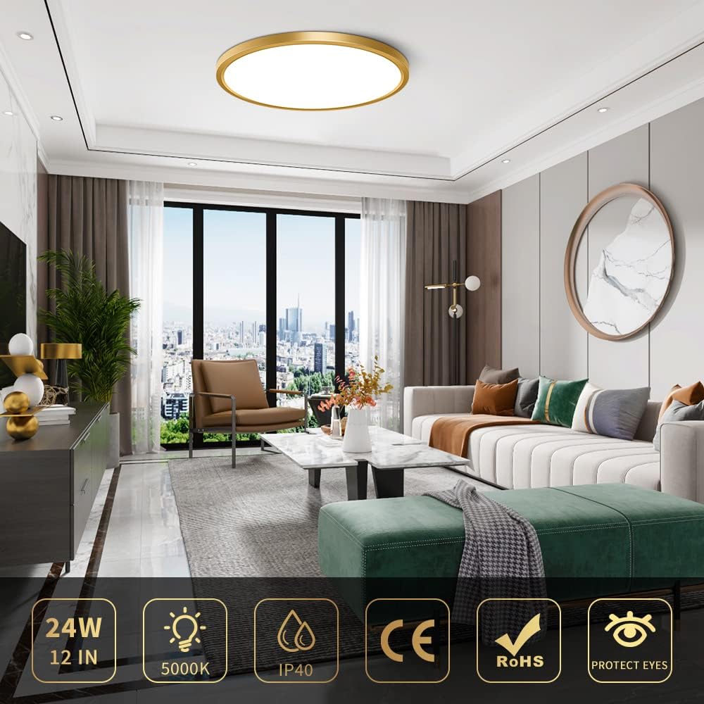 AC 110–130 V runde LED-Deckenleuchte – Gold – 18 W / 24 W / 32 W Optionen – 3000 K / 4500 K / 5000 K / 6500 K – Deckenleuchte zur Unterputzmontage – Lokaler Lagerbestand (USA)