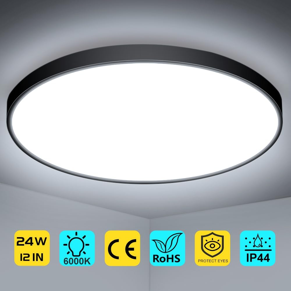 AC 110–130V Round LED Ceiling Light – Black – 18W / 24W / 32W Options – 3000K / 4500K / 5000K / 6500K – Flush Mount Ceiling Light – Local Stock (US)
