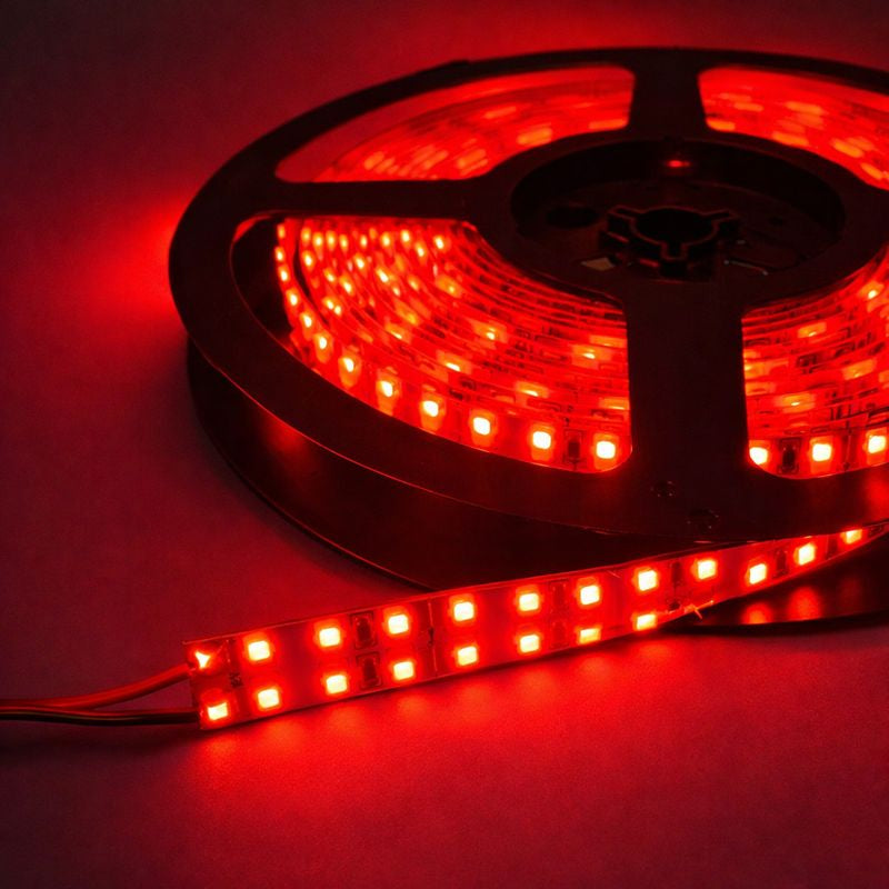 Bande LED rouge 635 nm SMD2835 DC12 V – Rouge visible pour clignotants et éclairage, 60/120/240 LED/m, 5 mètres, IP00/IP65