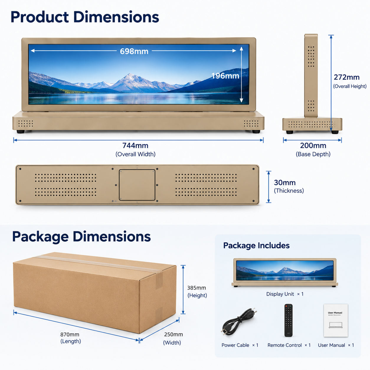 28.6" Dual-Sided Stretched Bar LCD Digital Signage Display – Android 13 Tabletop Advertising Screen with WiFi & CMS