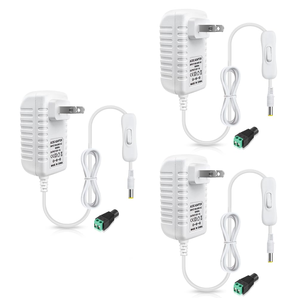 12-V-Netzteiladapter 12 W/24 W/36 W, AC 100–240 V Eingang, Wandstecker-Transformator, weißes Gehäuse – US-Stecker, LED-Treiber für Streifen/CCTV/Elektronik 