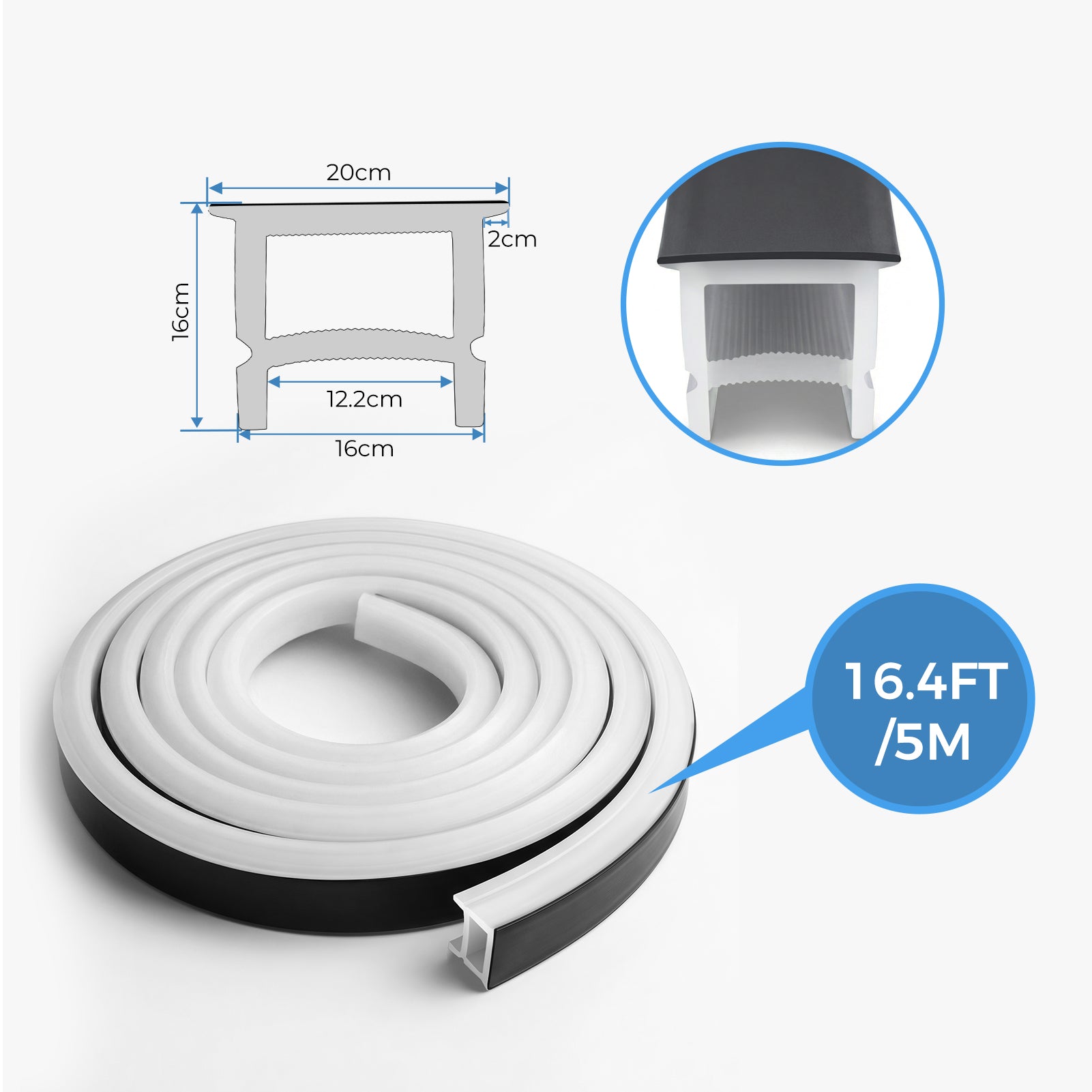 16×16mm Quick Install Neon Light Housing – S1616-T Black Transparent Mounting Edge | Silicone LED Channel System | Max Strip Width ≤12 mm | Top-Emitting Neon Diffuser Cover | for Cove Lighting & LED Signage Lighting | 164FT/50M