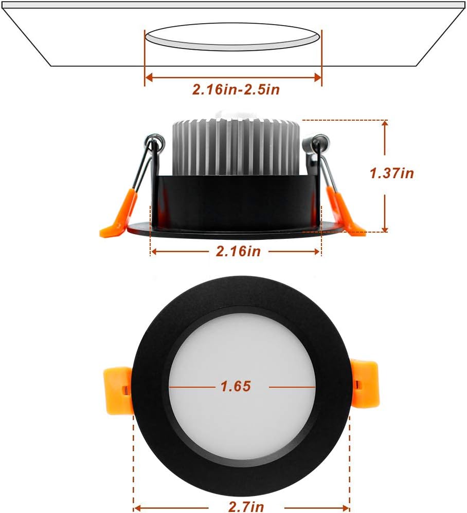 Spot LED dépoli série ECO-1 – Boîtier noir – Intensité variable TRIAC – 3 W/5 W/7 W/9 W – Lot de 4/Lot de 10 – 2 700 K–6 000 K – 100–130 V / 200–240 V