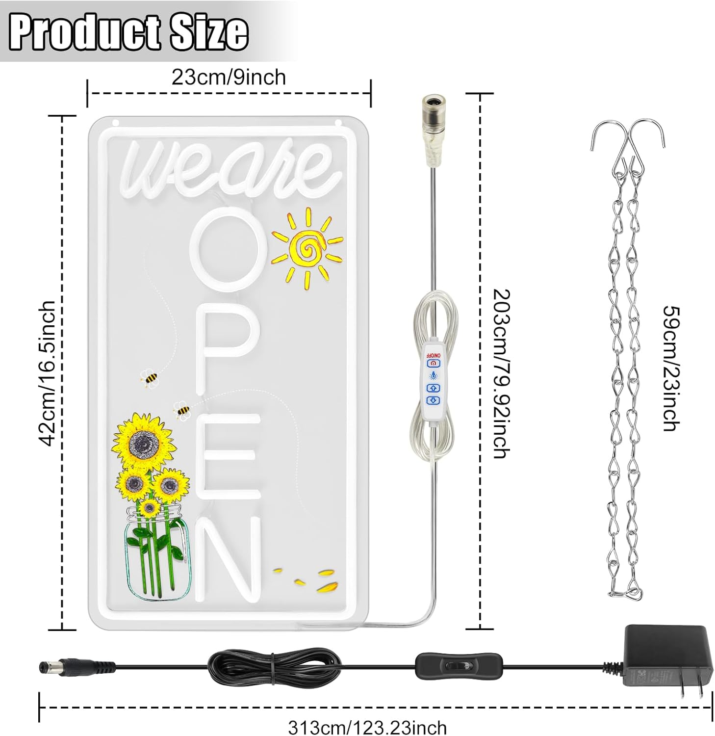 We Are Open Vertical Silicone Neon Signs – Warm White / Neutral White  | 16.5 × 9 inch |Window Hanging | Plug & Play for Storefronts