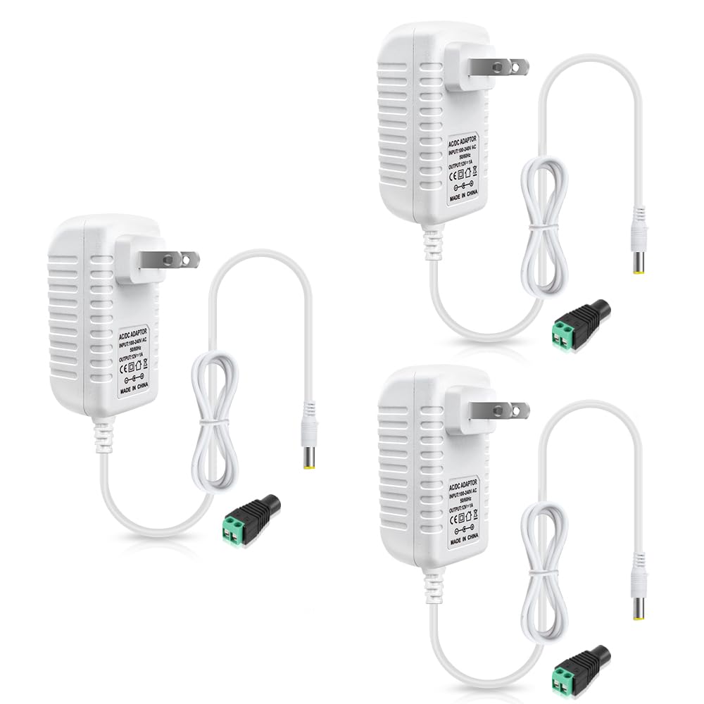 12-V-Netzteiladapter 12 W/24 W/36 W, AC 100–240 V Eingang, Wandstecker-Transformator, weißes Gehäuse – US-Stecker, LED-Treiber für Streifen/CCTV/Elektronik 