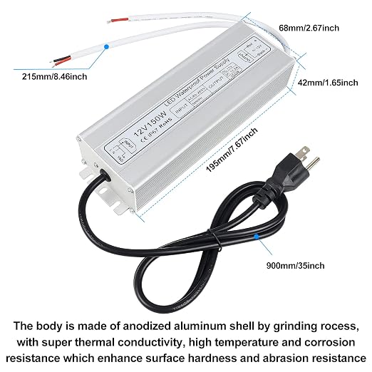 12V Waterproof LED Power Supply 30W–280W, 90–265V Input, Single/Dual Wire Output, Aluminum Housing, Outdoor LED Driver, CE/RoHS/FCC —US/UK/EU Plug & Wire Leads Options