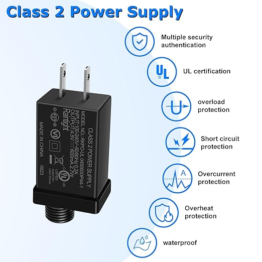 IP44 Class 2 Power Supply, AC 100–240V to DC 4.5V/12V/24V/30V Adapter Transformer, Waterproof Outdoor LED Driver for Inflatable Decorations, String Lights, Christmas Trees — US Plug