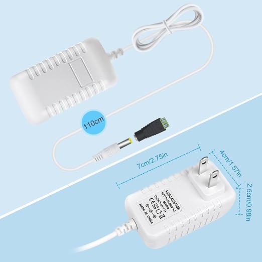 12V Power Supply Adapter 12W/24W/36W, AC 100–240V Input, Wall Plug Transformer, White Case — US Plug, LED Driver for Strip/CCTV/Electronics