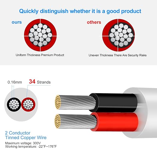 18 AWG Multi-Conductor Cable, 2/3/4/5 Core Stranded Tinned Copper Wire, Black/White PVC Jacket Extension Cord for Electrical Installations, 10/20/50m (33ft–165ft) Options