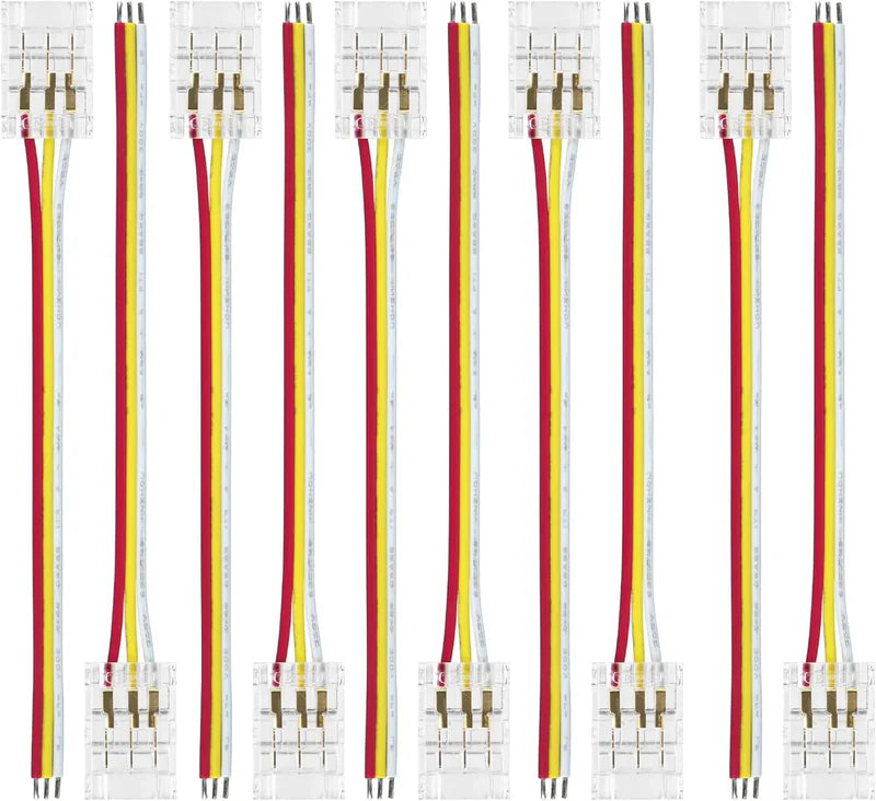Transparente Kristall-LED-Streifenverbinder – 10 mm 3-polige lötfreie Clips | Streifen zu Kabel / Streifen zu Streifen / DC-Adapter – Großhandel 500 Stück MOQ | Direkt ab Werk 