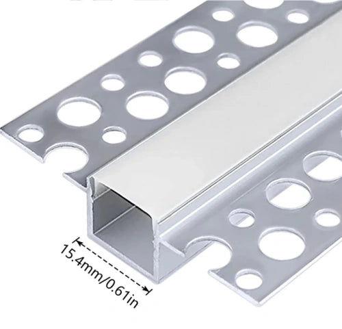 Double-Sided Plaster-in Drywall  LED Aluminum Channels– Fit for 1 to 13mm LED Strip | Silver | Milky White Cover | 1 / 2 / 3 Meter | Silver | Milky White Cover | 50 / 100 -Pack