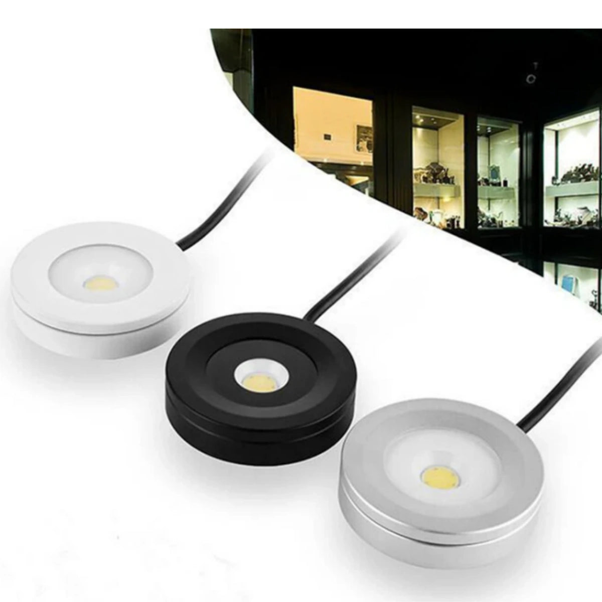 2er-Pack wasserdichte LED-Puck-Leuchten – 3 W | Warm-/Tageslichtweiß | Weiß/Silber/Schwarz | Festverdrahtet | Dimmbar mit kompatiblem Dimmer | AC 110 V/220 V | Klebemontage 