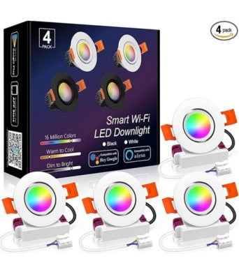 4er-Pack RGBW superhelle moderne LED-Einbauleuchten, 15 W, 12 V/24 V, weiß, runde LED-Einbauleuchten, Aluminium-Deckeneinbauleuchte für den Innenbereich, Hotelbeleuchtung, Barbeleuchtung, Tanzsaalbeleuchtung, Restaurantbeleuchtung