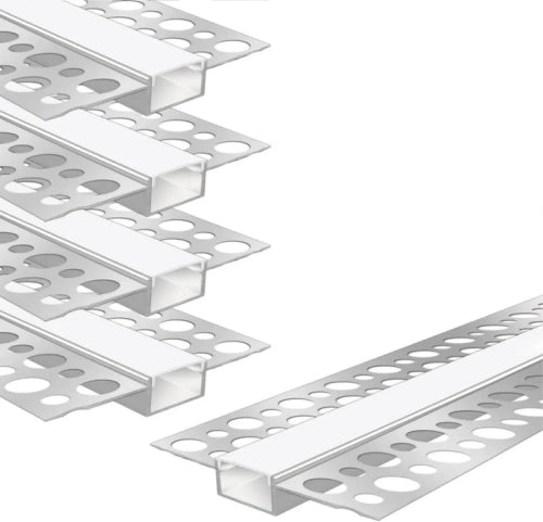 Double-Sided Plaster-in Drywall  LED Aluminum Channels– Fit for 1 to 16mm LED Strip | Milky White Cover | 1 / 2 / 3 Meter | Silver | Milky White Cover | 50 / 100 -Pack