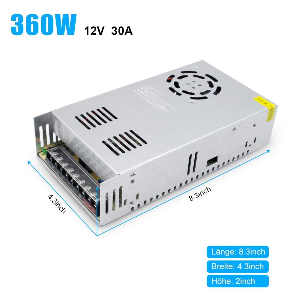 DC 12 V/24 V Schaltnetzteil 300 W–600 W, AC 110/220 V Eingang, Hochleistungs-LED-Treibertransformator, Kühllüfter-Metallgehäuse, CE/FCC/RoHS-zertifiziert