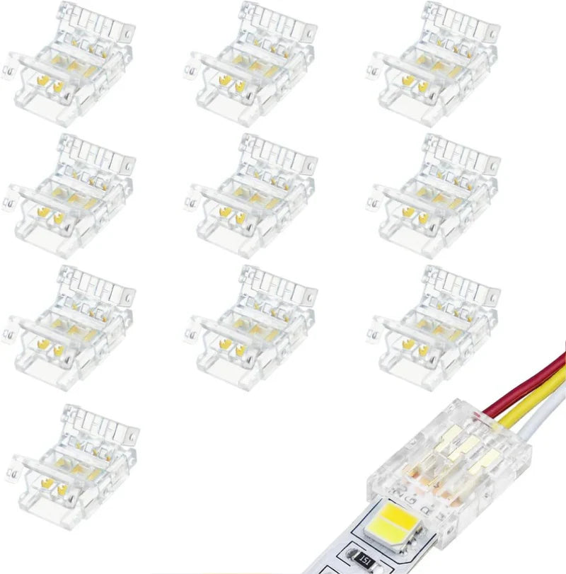 Connecteurs pour bandes LED transparentes en cristal – Clips sans soudure 10 mm 3 broches | Adaptateur bande à fil / bande à bande / CC – Stock local États-Unis/Royaume-Uni