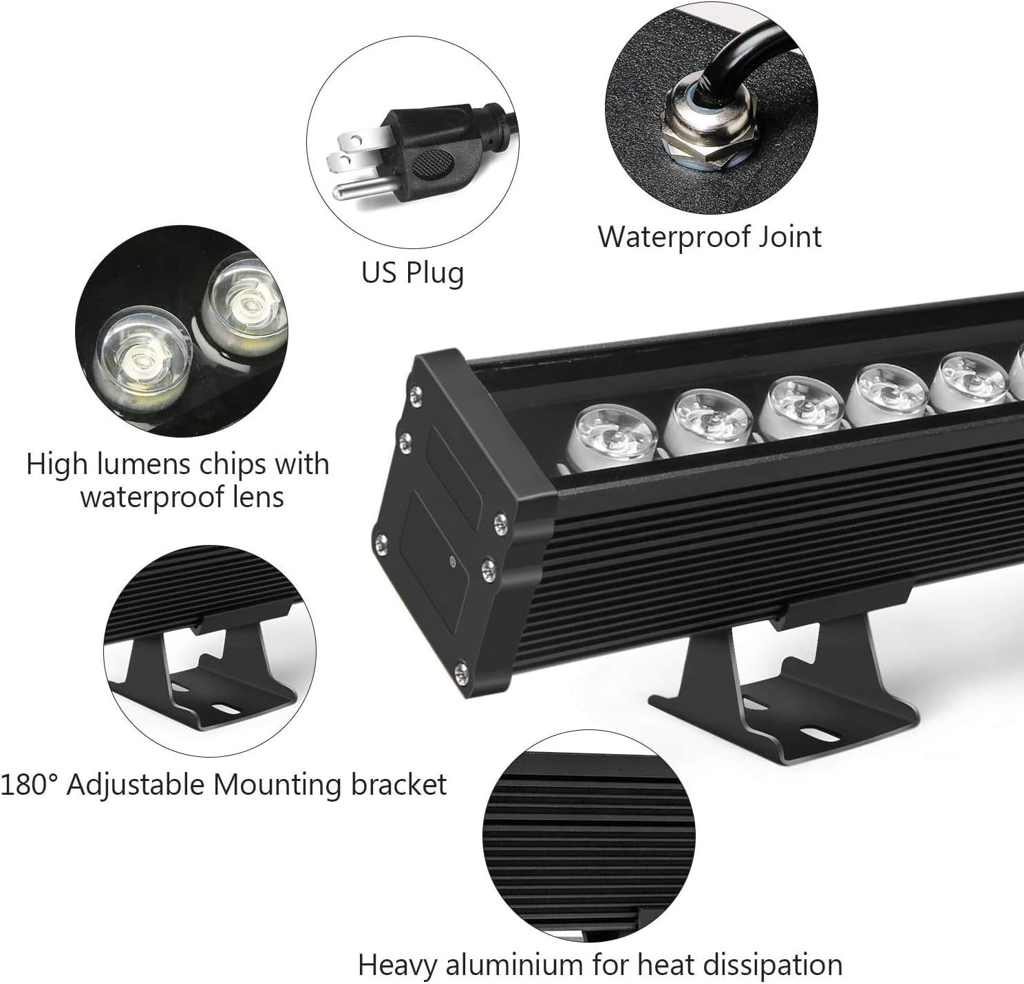 Linkable 7060 Linear RGB LED Wall Washer – 36W | AC110V / AC220V | Waterproof Color Changing Wall Wash Light | 24-Key RF Remote Control | for Indoor & Outdoor Architectural Lighting