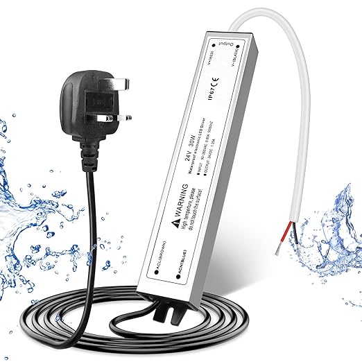 24V Waterproof LED Power Supply 30W–300W, 90–265V Input, Single/Dual Wire Output, Aluminum Housing, Outdoor LED Driver, CE/RoHS/FCC — US/UK/EU Plug & Wire Leads Options