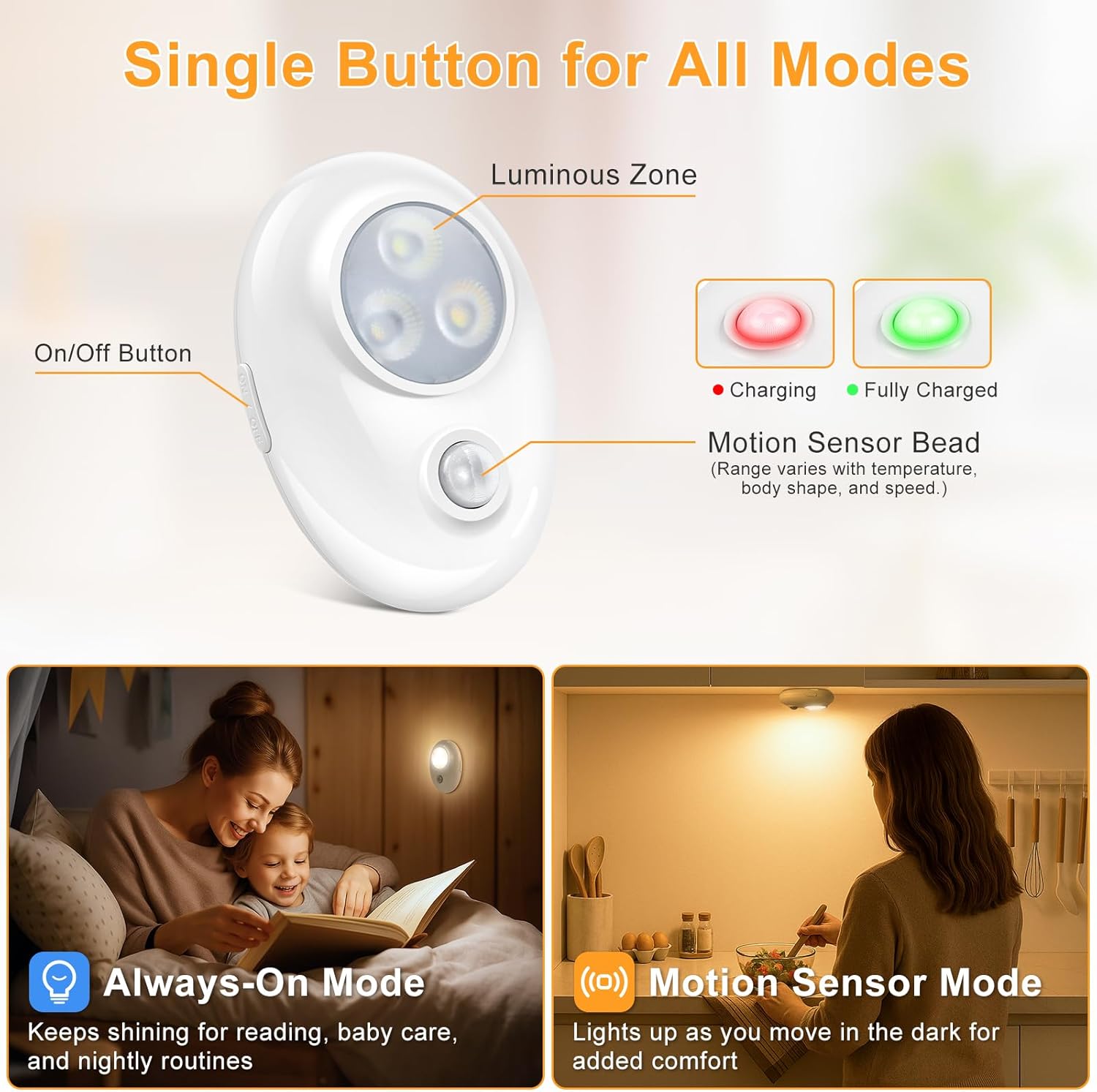 4/6 Pack Rechargeable Pebble LED Closet Light | 3 LEDs, 3 Color Modes (3000K / 4000K / 6000K) | Motion Sensor, Tap Switch, Dimmable | White Finish | Magnetic Mounting