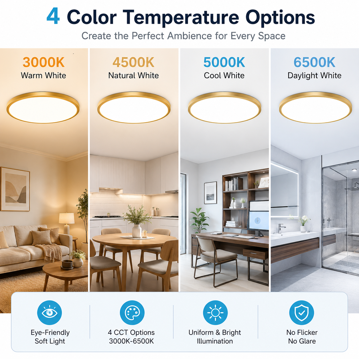 9 Inch Round LED Ceiling Light – 18W – Gold – 3000K / 4500K / 5000K / 6500K – Flush Mount Ceiling Light for Home & Apartment Lighting– Local Stock (US)