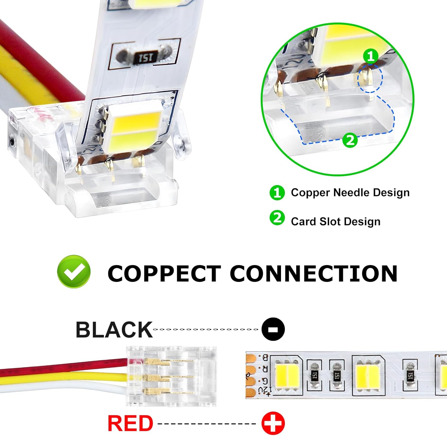 Connecteurs pour bandes LED transparentes en cristal – Clips sans soudure 10 mm 3 broches | Adaptateur bande à fil / bande à bande / CC – Stock local États-Unis/Royaume-Uni